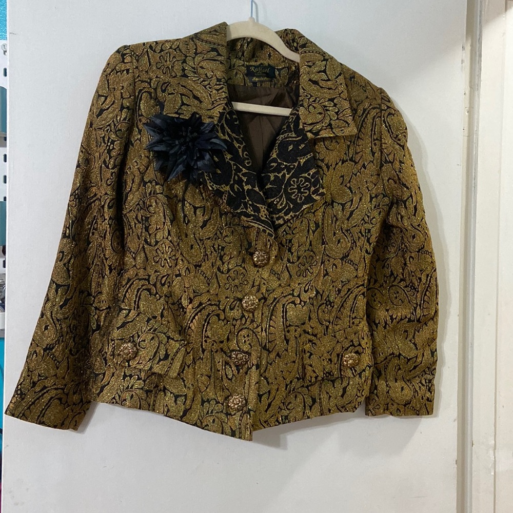 Raffael Couture Women’s jacket & skirt set black and gold custom made in Italy